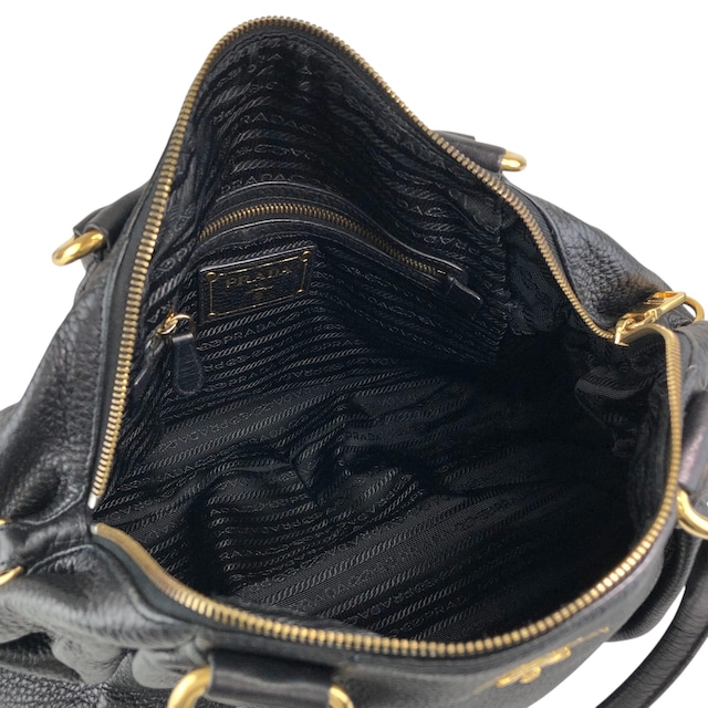 PRADA プラダ トートバッグ ブラック ロゴ レザー ラウンド vintage ヴィンテージ オールド 7zspmn