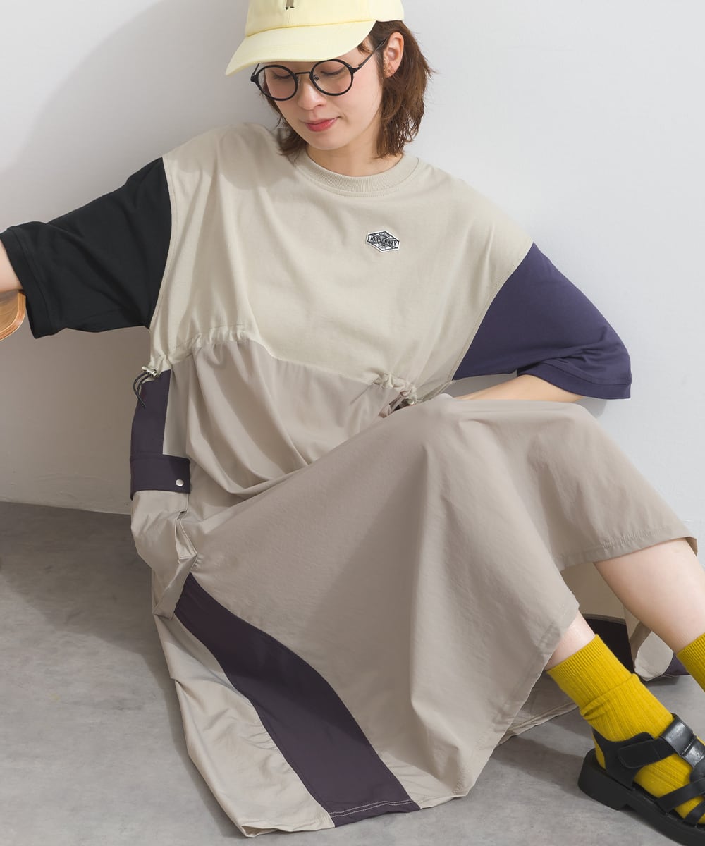 K261104 ナイロン切替カーゴワンピース / Nylon Panel Cargo dress