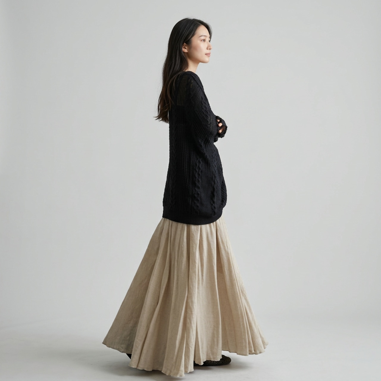 ギャザー フレア  ロングスカート   1color  26040・画像3