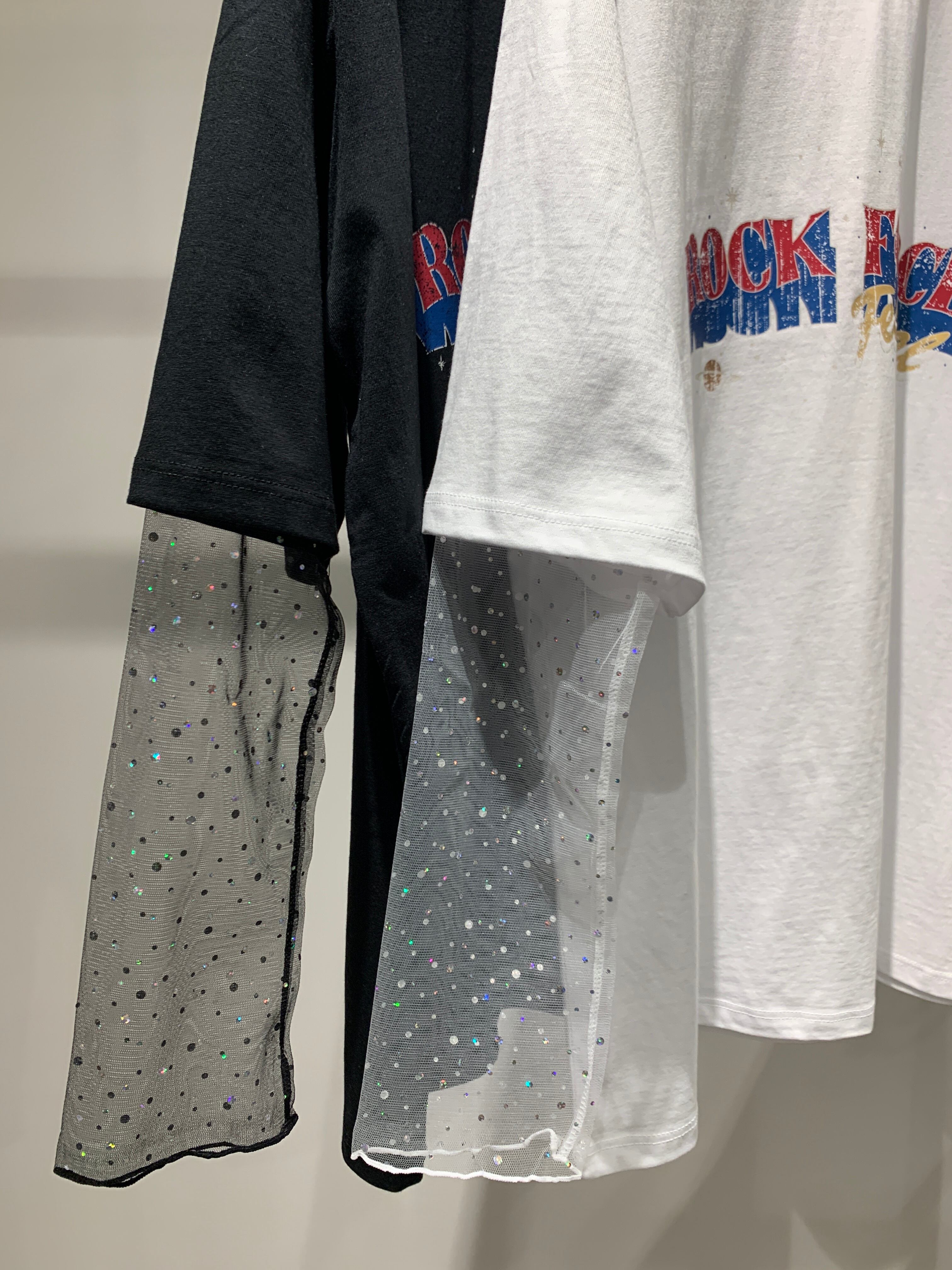 glitter shee rsleeve docking T-shirt