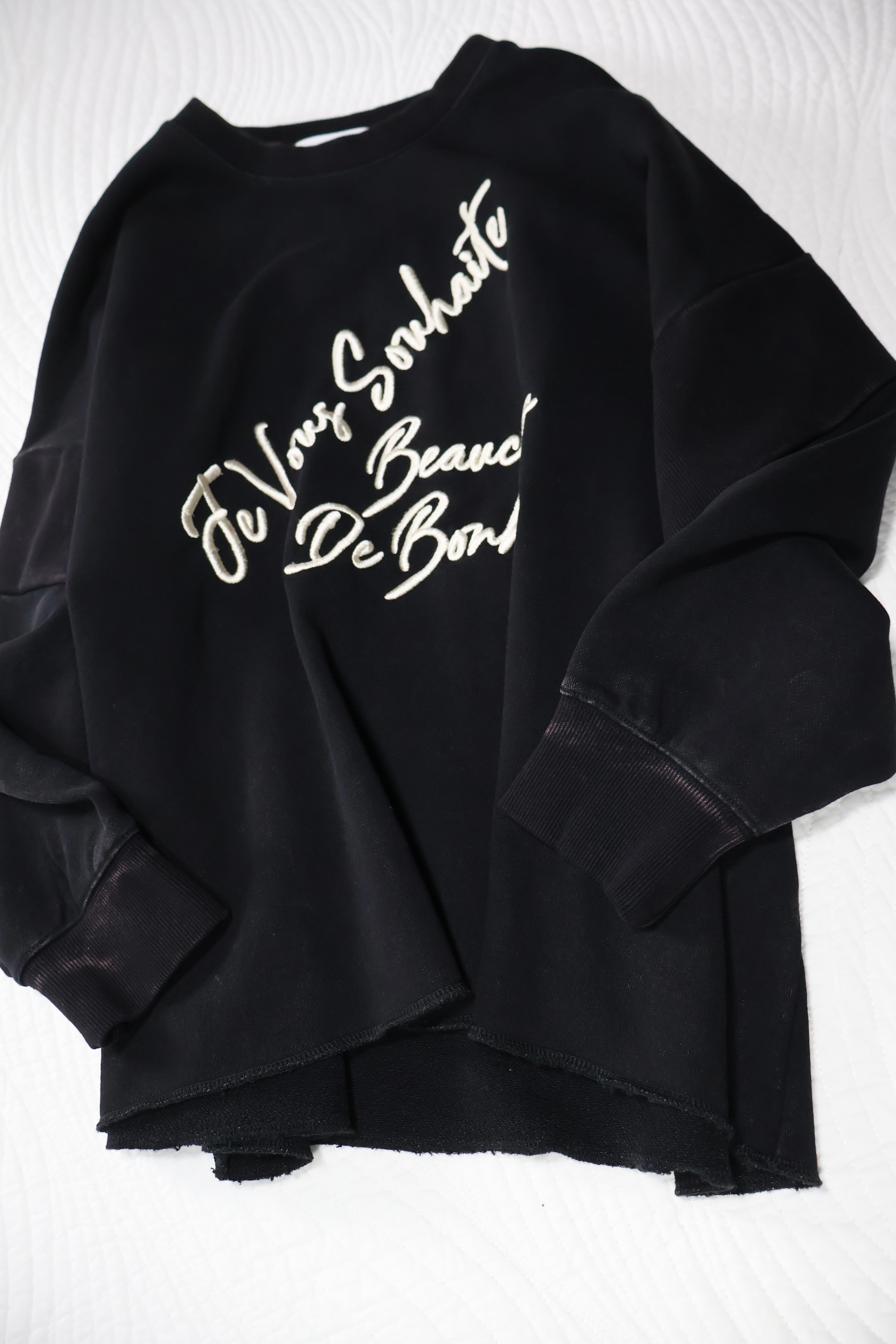 裏毛ビンテージ加工刺繍ロゴ＆鳥prtクルー【12509-338-10】2025AW