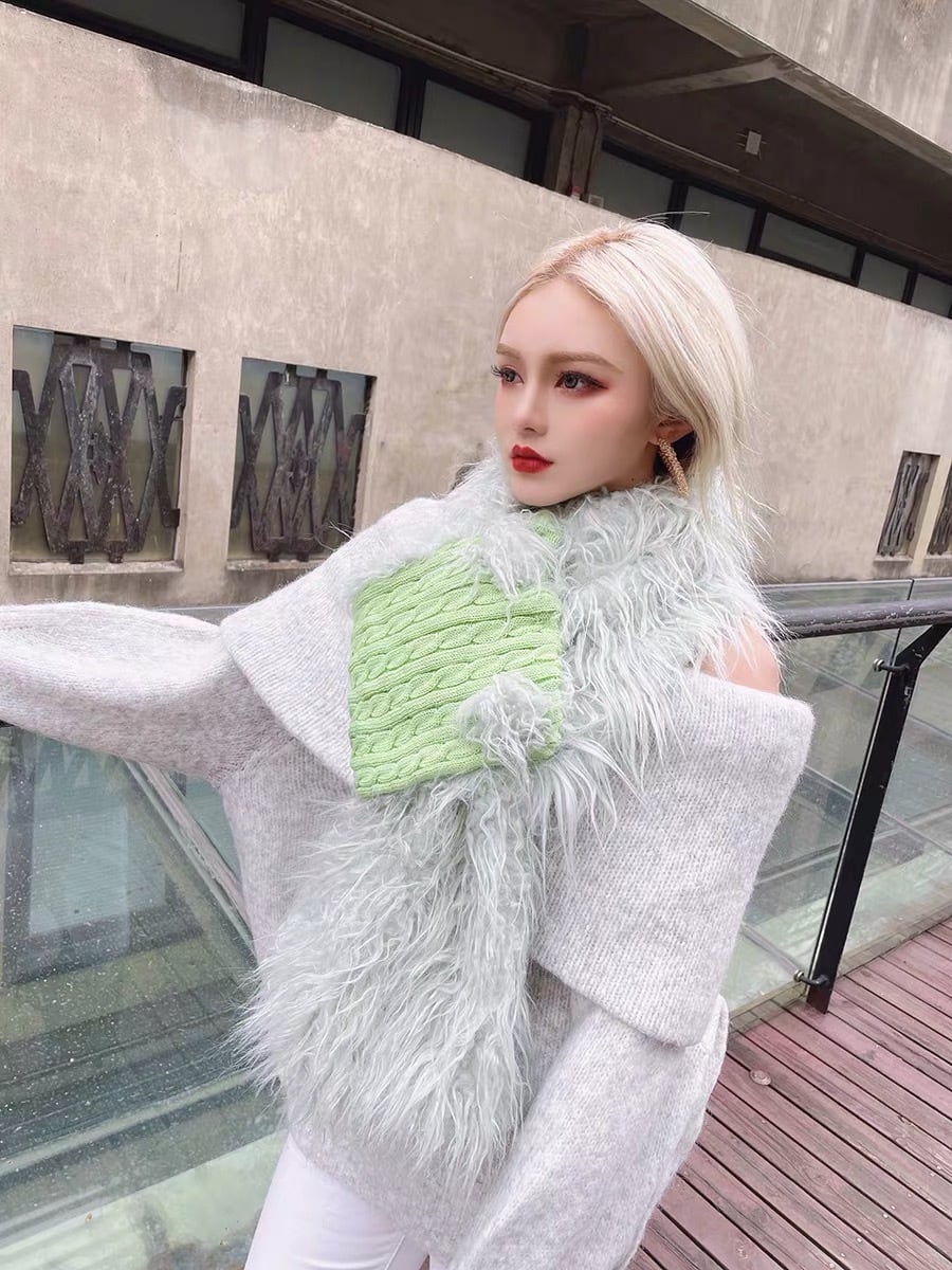 グリーン 緑 マフラー ネックウォーマー ファー | Pay ID