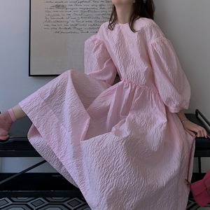 Sleeve puff pink dress