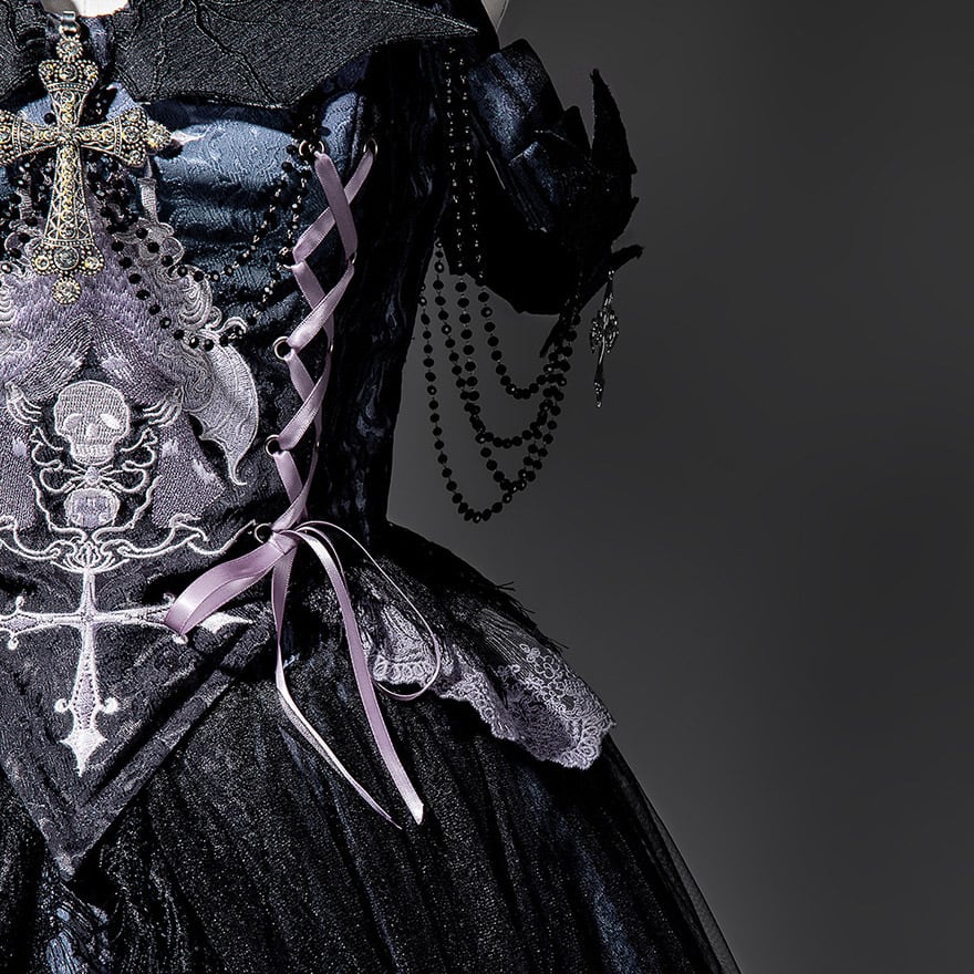 ゴスロリ ドレス スカル柄 ハイウエスト ダークゴシック 神秘的 大人