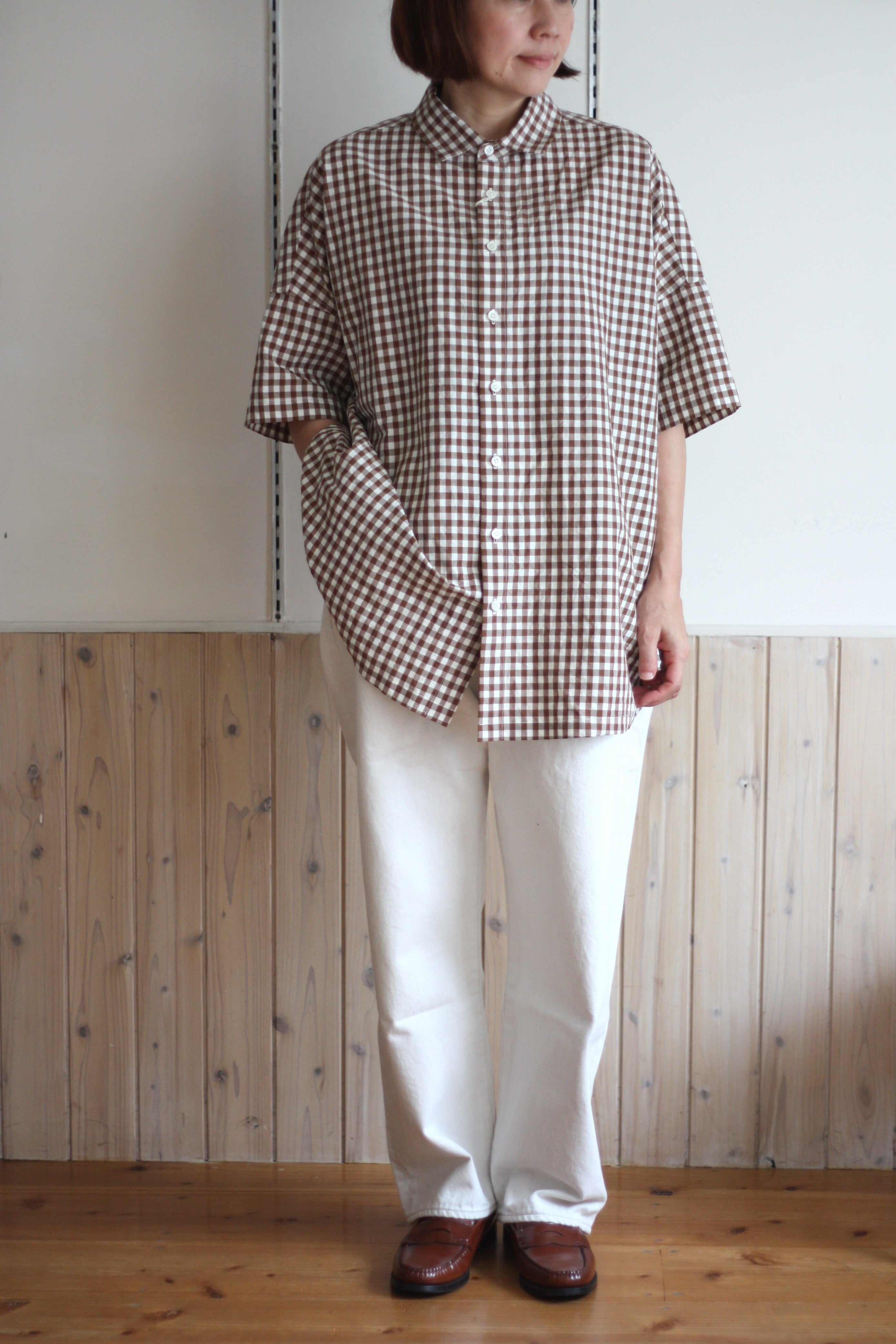 R&D.M.Co- オールドマンズテーラー GINGHAM CHECK OVER SIZE H/ TSHIRT