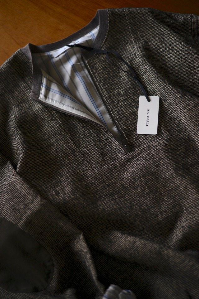 ANSMAM / Ex. wool linen zip pullover tops  textile by lyria (Houndstooth)