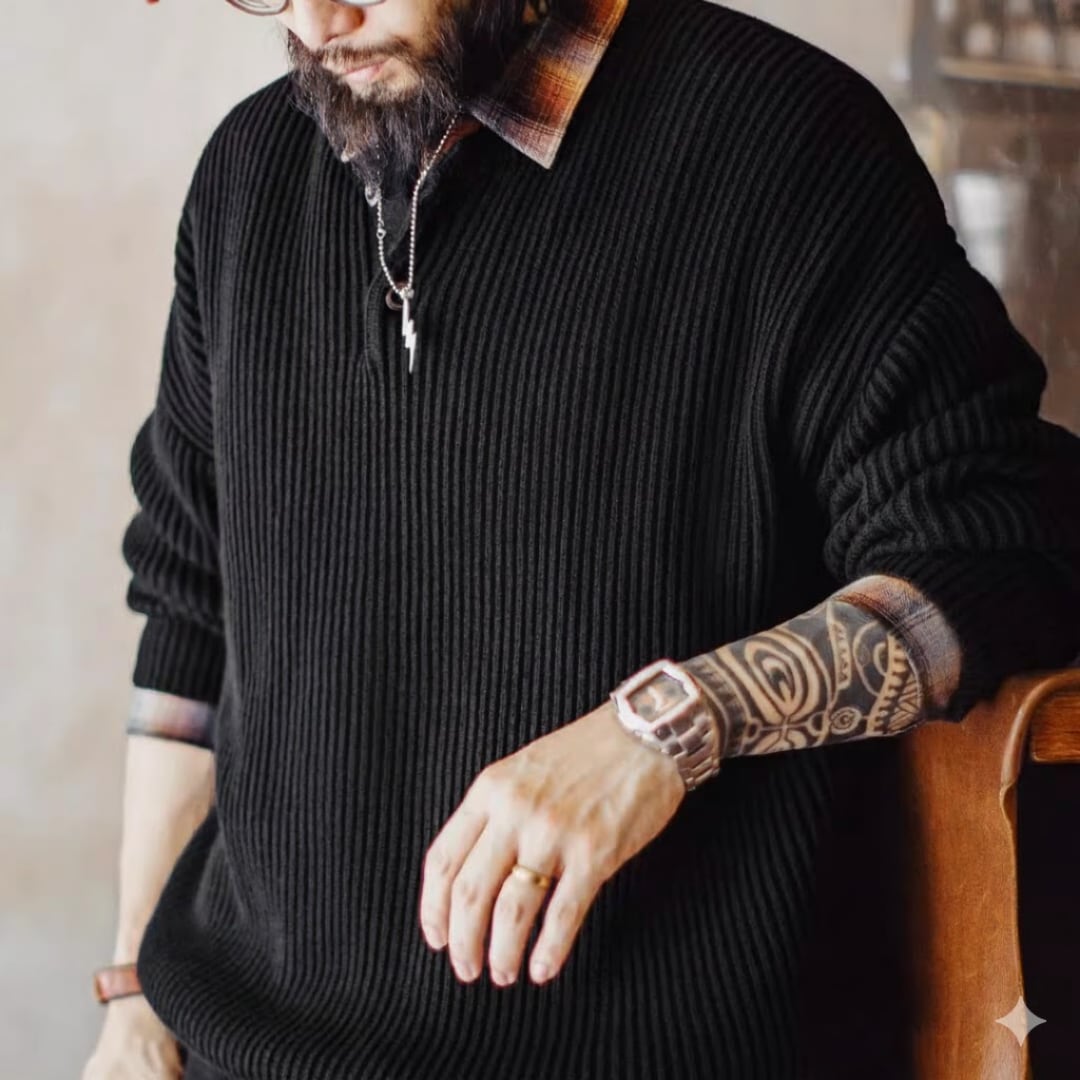 American-style heavyweight henley collar sweater(GV005)