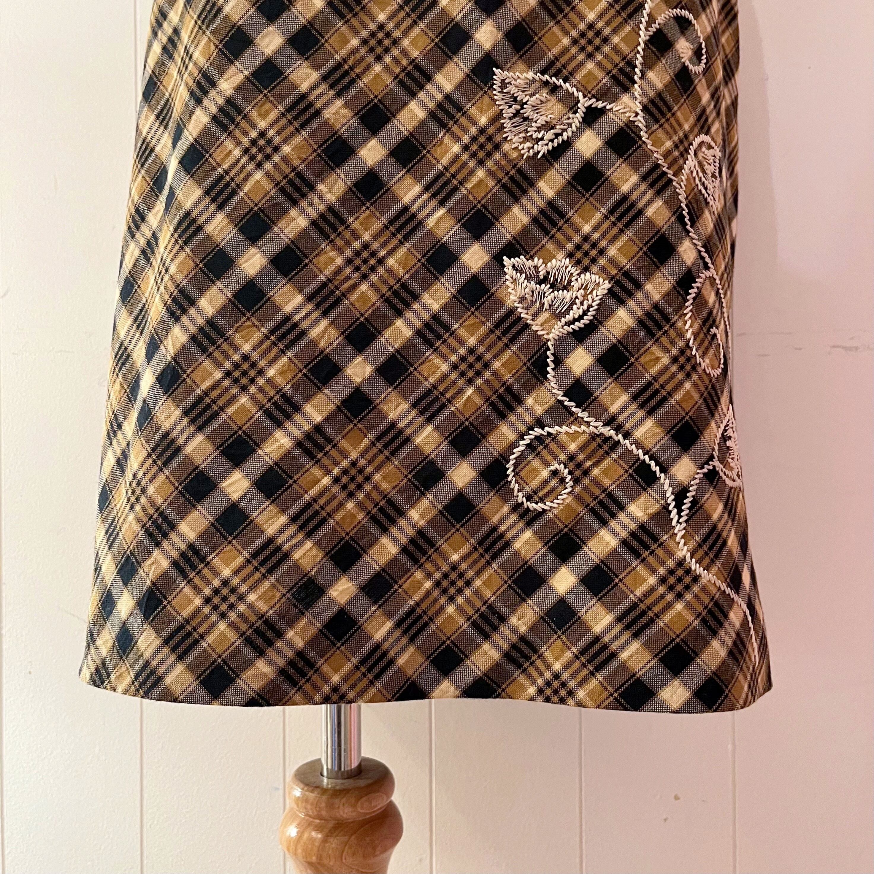 flower embroidery check mini skirt
