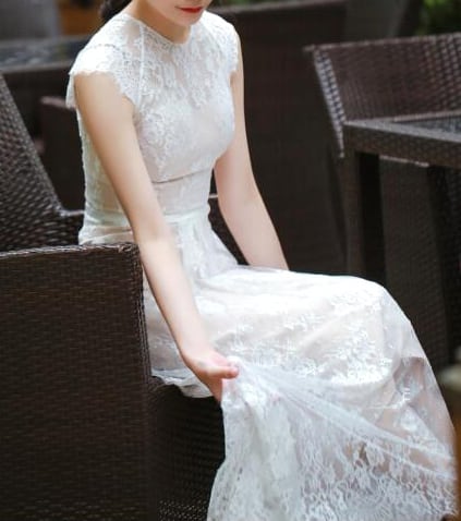 ウェディングドレス　ナチュラル　レトロ　カジュアル　レース　フレンチスリーブ ウェディングドレス ナチュラル レトロ カジュアル レース