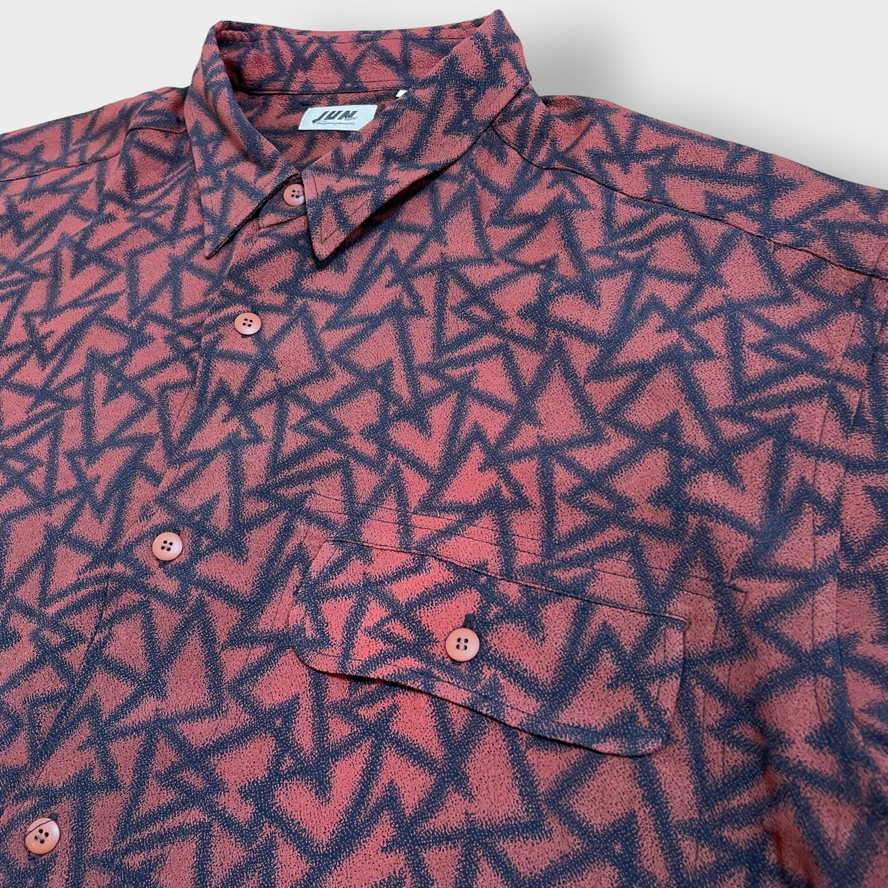 JUNMEN 80s 90s 日本製 柄シャツ レーヨン 総柄 オールパターン デザインシャツ カジュアルシャツ M ジュンメン 古着