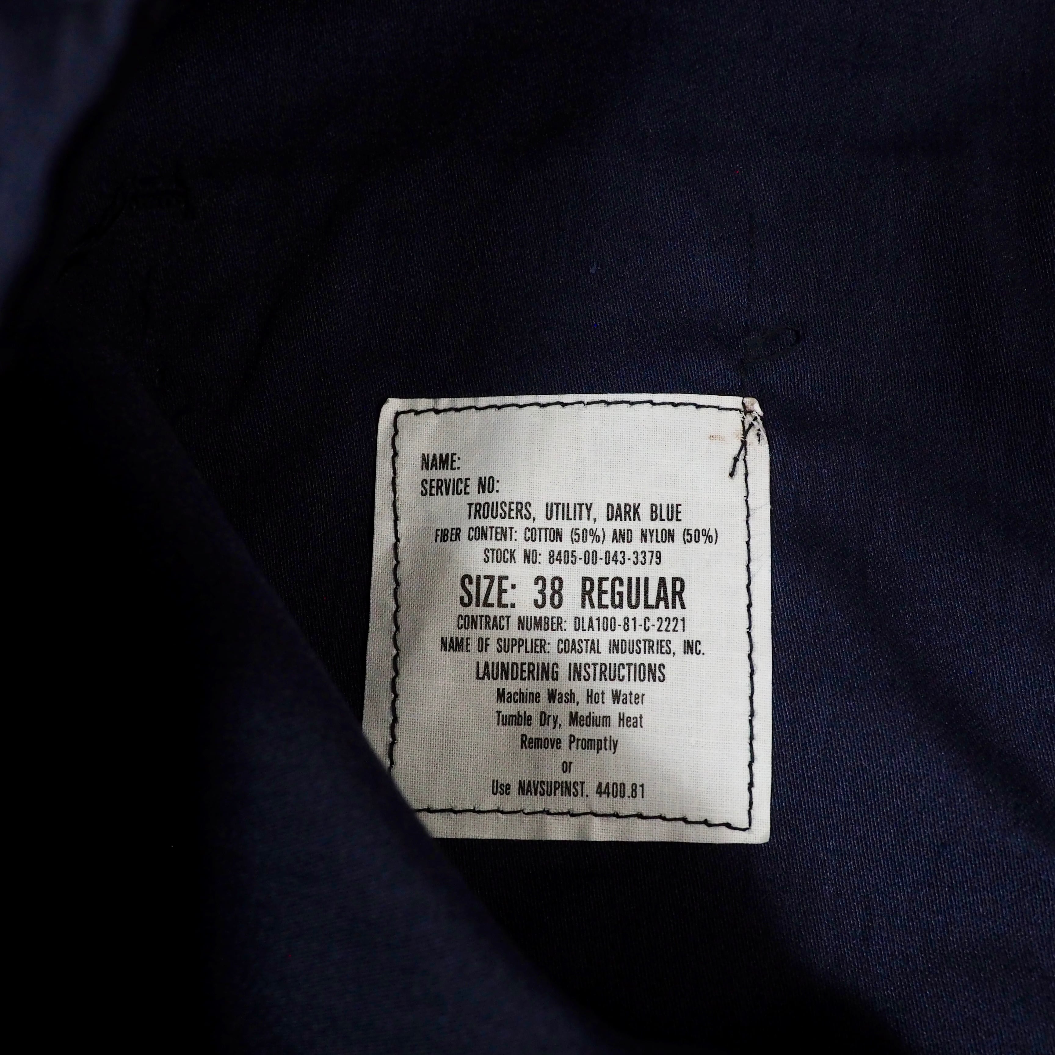 NOS】80's U.S.NAVY utility trousers dark blue 38R USA military