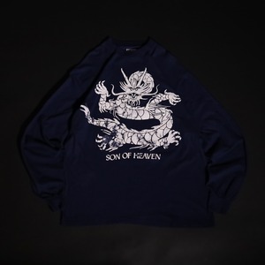 90s' over silhouette " 龍 " forming print design long sleeve cut & sewn