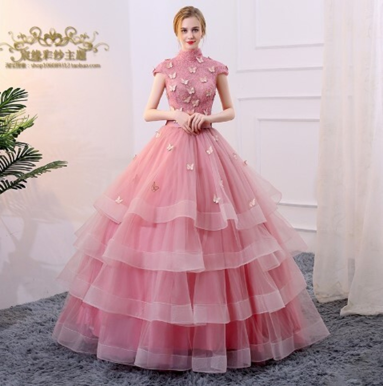 美品！ イブニングドレス ピンク ロング エレガント 編み上げ 細見え  