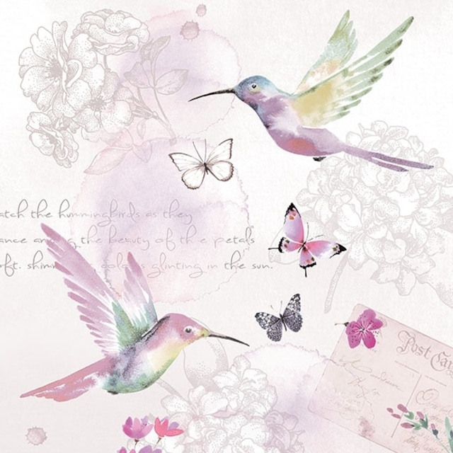 【Ambiente】バラ売り2枚 ランチサイズ ペーパーナプキン Pale Hummingbirds ライラック