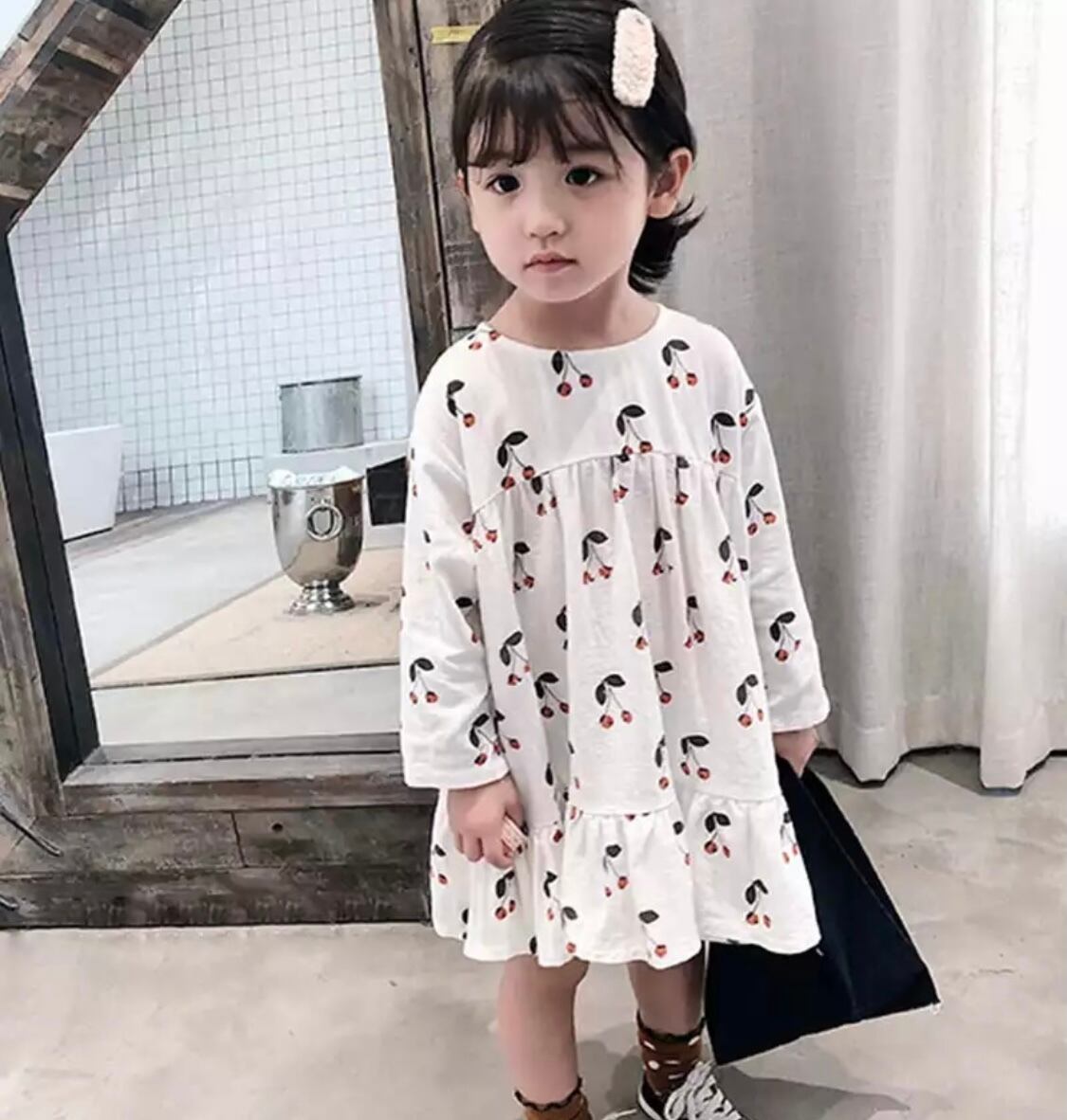 チェリーコットンワンピース》》》》》》》》》海外子供服 プチプラ ワンピース 女の子 キッズ 秋冬 韓国 ドレス