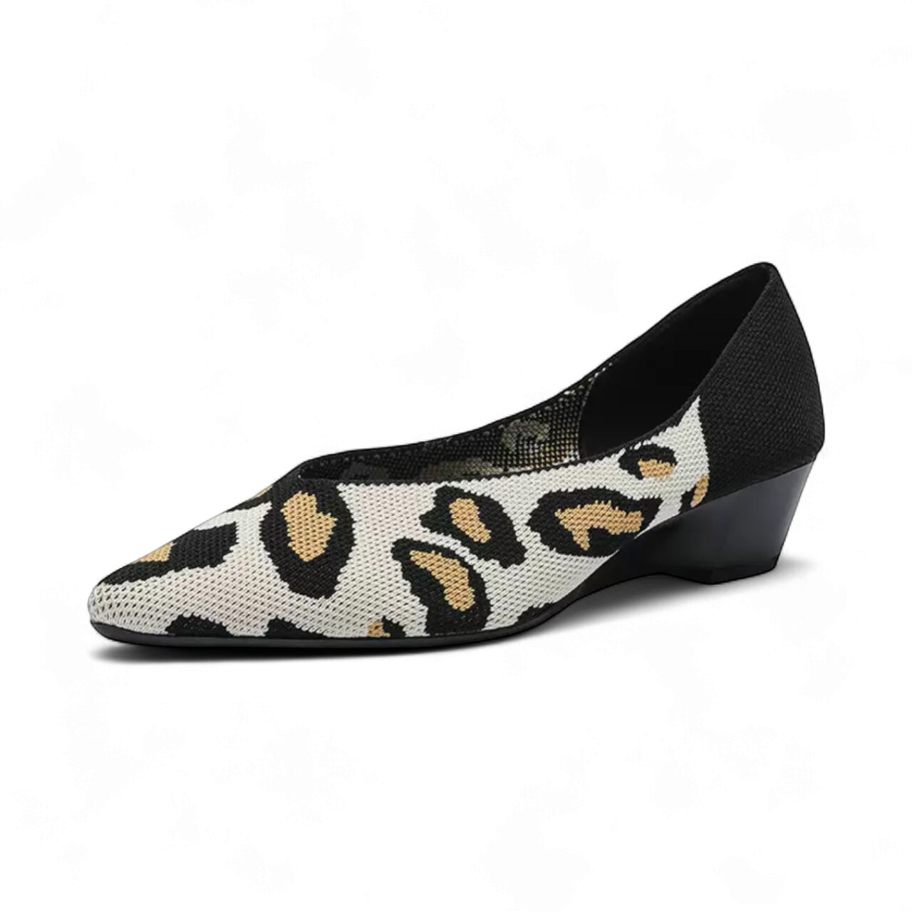 リブニットウェッジパンプス レオパード Rib knit wedge pumps Leopard 254-S-3