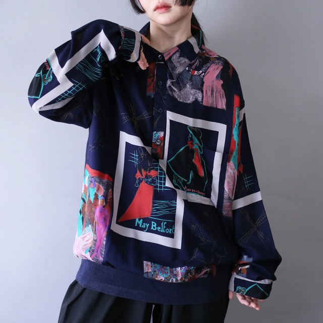 dark coloring art graphic pattern over silhouette shirt pullover