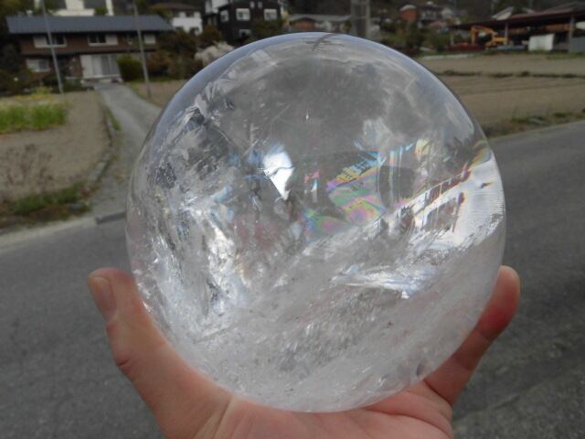 【送料無料】【高品質】約13cmブラジル産天然レインボー水晶玉