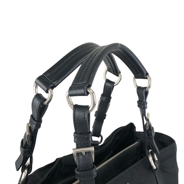PRADA プラダ ハンドバッグ ブラック トライアングルロゴ ナイロン レザーハンドル トートバッグ vintage ヴィンテージ オールド 4f8fnv