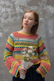 Colorful Crochet Border Top Knit