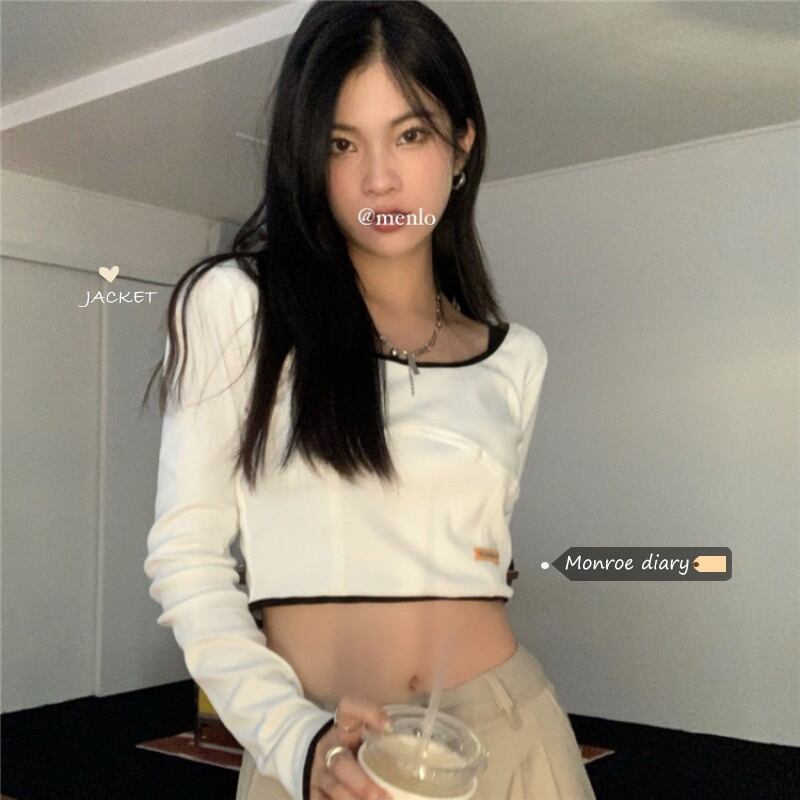 スリムTシャツ シャツ スプリングオータムショートトップス ロング 春物 秋物 モンロー61644260410