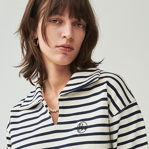 [RONRON] STRIPE COLLAR SWEATSHIRT NAVY 正規品 韓国ブランド 韓国代行 韓国通販 韓国ファッション トレーナー