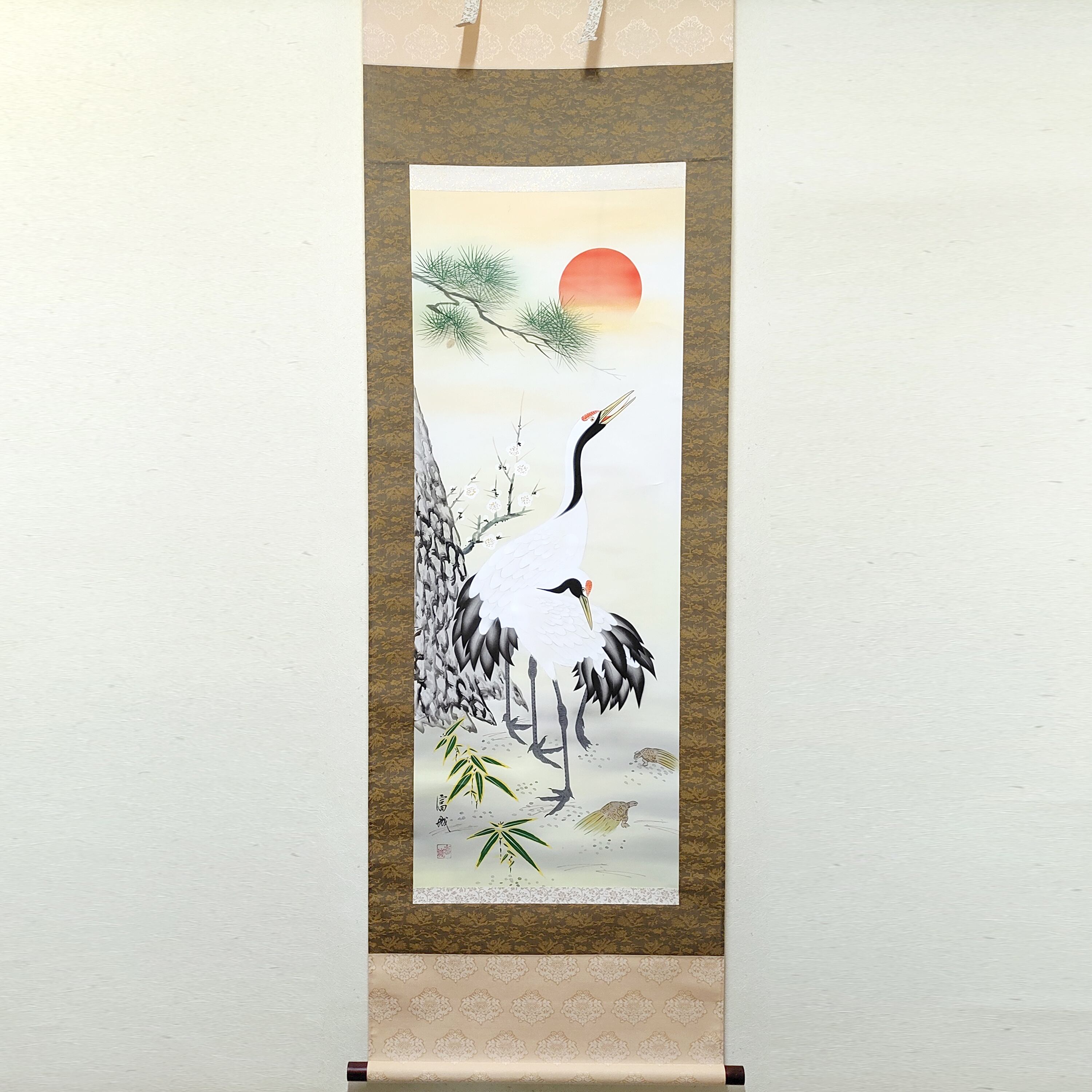 富城・『鶴に松』・掛軸・No.230511-22・梱包サイズ80