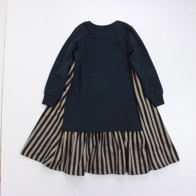 Kids Wonder Apartment ワンダーアパートメント 裏毛ストライプ切り替えワンピース 90 150cm Olive Drab オリーブドラブ子供服 レディース