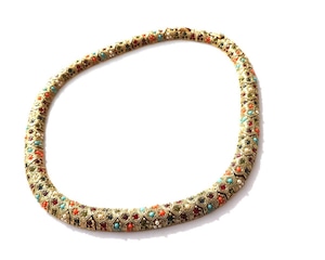 80s vintage gold rhinestone glass beads colorful necklace