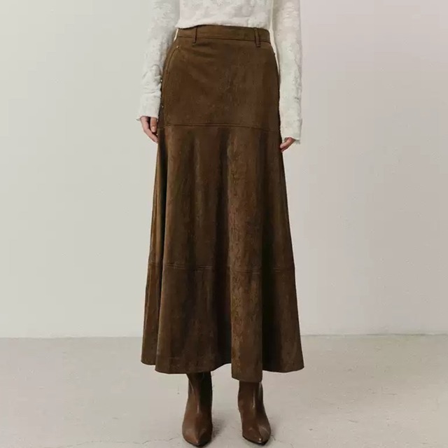 High waist elegant suede long skirt ( 2color )
