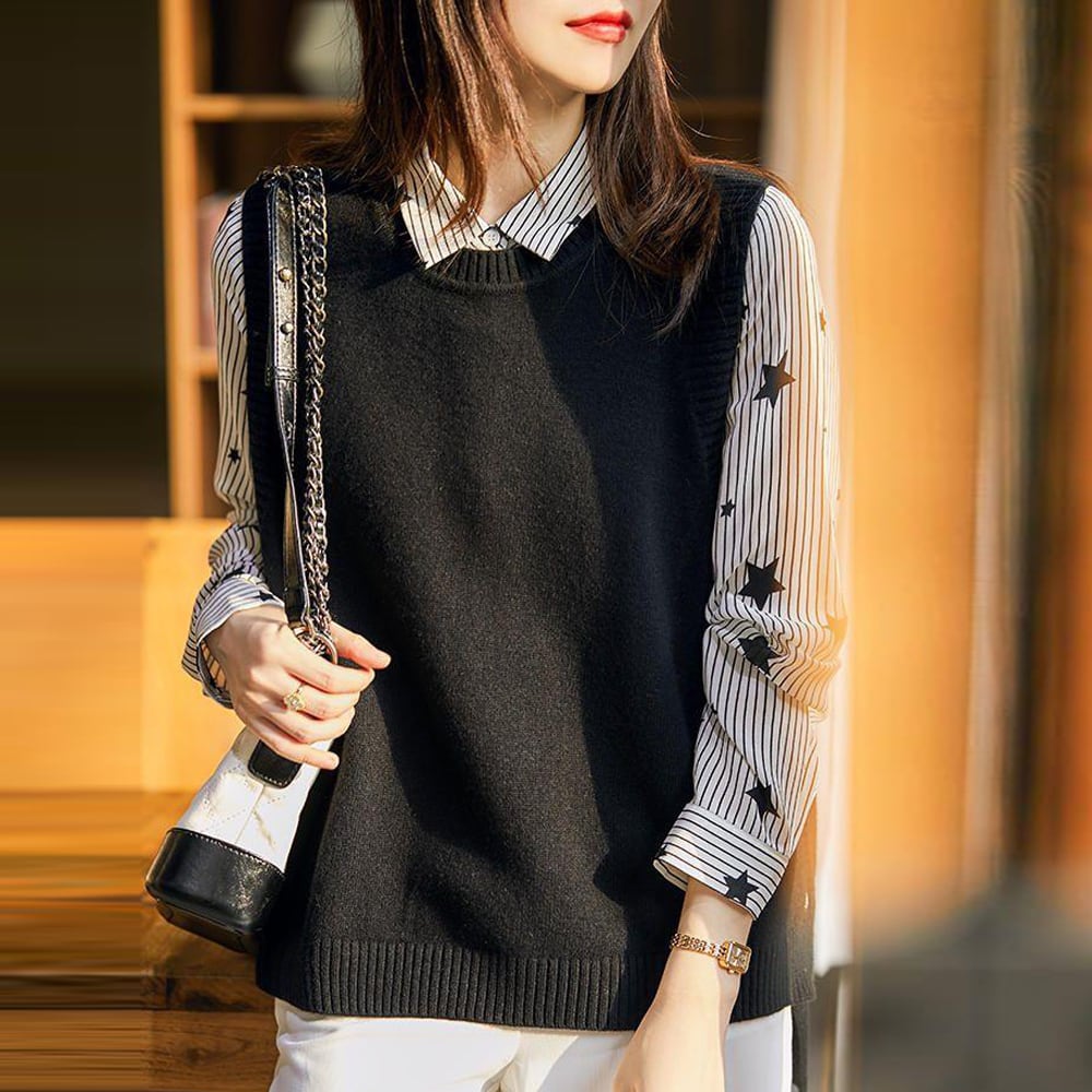 ニット ベスト レディース 韓国 春秋冬 トップス レイヤード 重ね着 おしゃれ 大人 きれいめ かわいい ゆったり 体型カバー シンプル 大人可愛い 大人女子