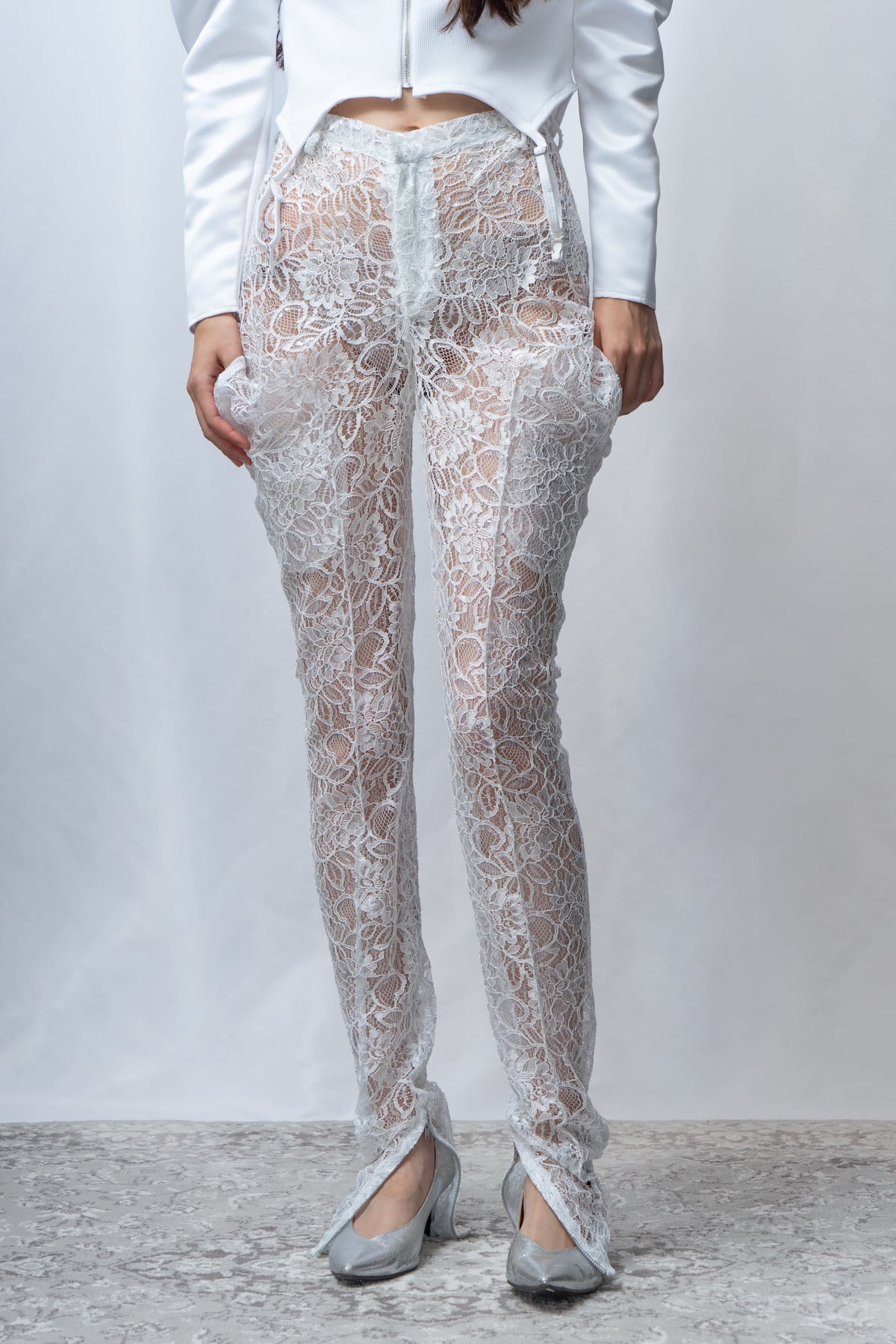 draping skinny pants - WHITE