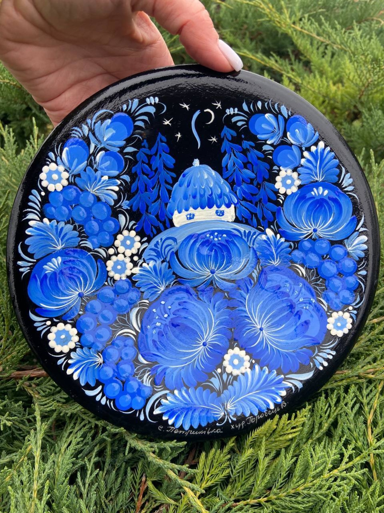 ペトリキウカ塗りのプレート（ヴァレンティナ・ホロべッツ）20cm - 8