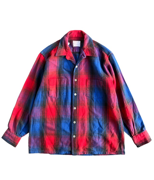 Vintage 60-70s L Sovereign loop collar shirt -ombre check-