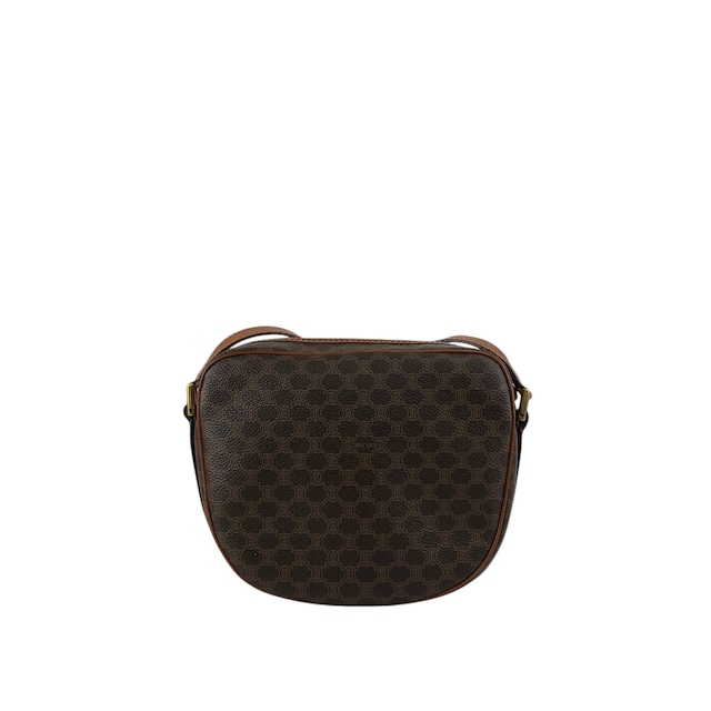 CELINE セリーヌ マカダム ショルダーバッグ ブラウン ブラゾン型押し フロントバックル PVC レザー vintage ヴィンテージ オールド 6tcy32