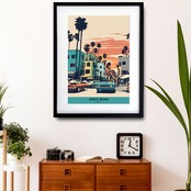 Venice Beach｜西海岸ベニスビーチを描くレトロアートポスター｜夏インテリアに合うヴィンテージデザイン｜A2ポスター