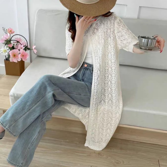 UNDERCOVER but beautiful期　ロングニット バイカラー透かし編みニットロングベスト/パープル – Lumier