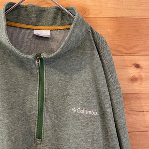 【Columbia】薄手 ハーフジップ スウェット 刺繍ロゴ 薄手 アースカラー XXL ビッグサイズ コロンビア US古着