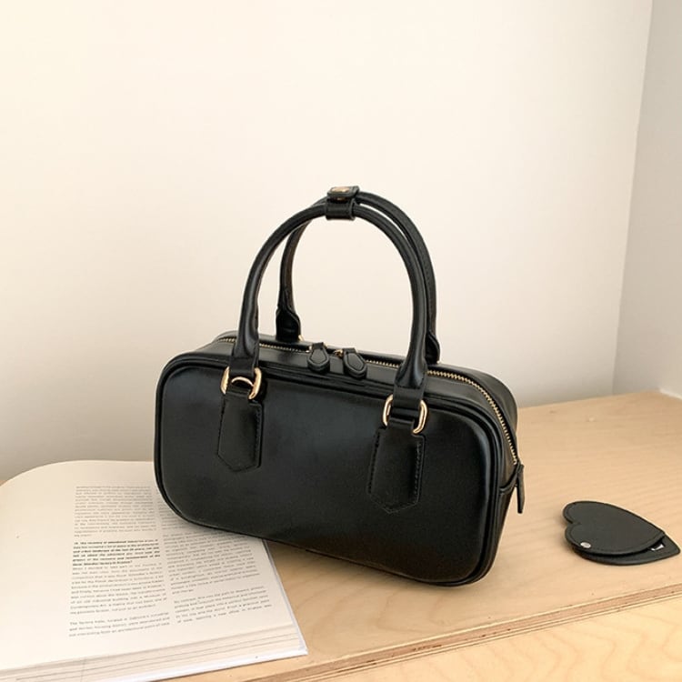 ダブルファスナー ミニボストンバッグ ショルダーストラップ付き 2col N00118