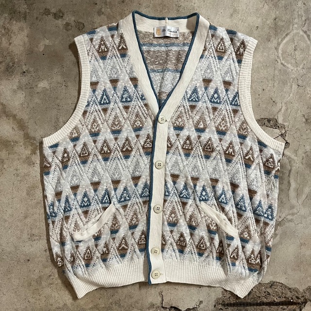 〖EURO_vintage〗made in Italy argylepattern cotton knit vest/イタリア製 アーガイル柄 コットン ニット ベスト/lsize/#0510/osaka