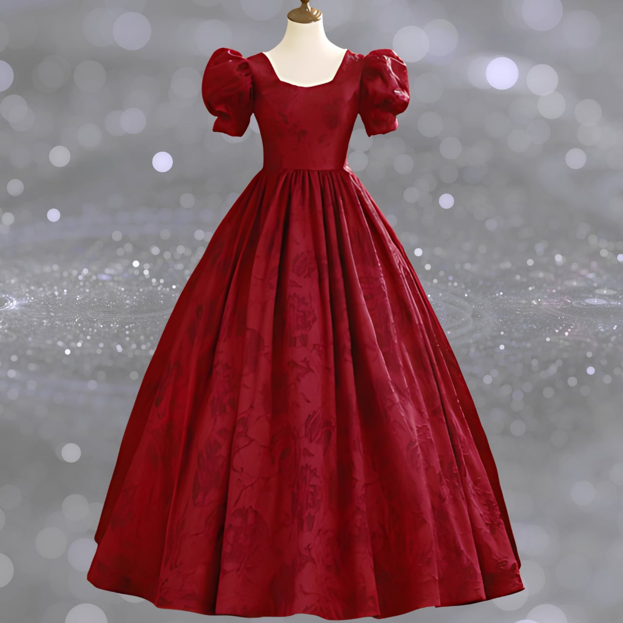 パフスリーブ地模様入りドレスR 1538