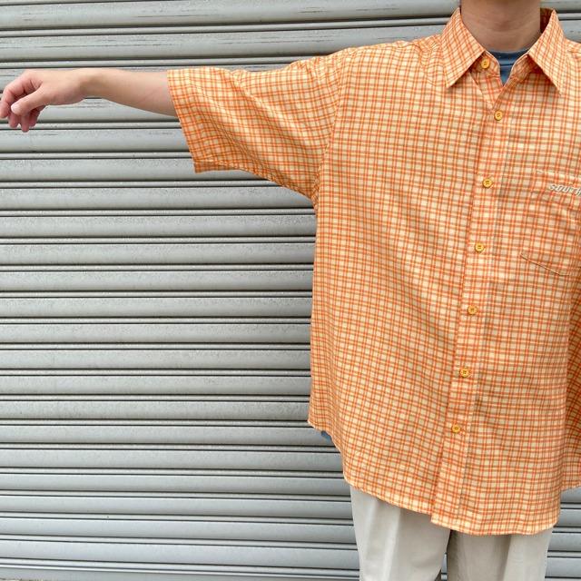 SOUTHPOLE チェック柄半袖シャツ　オーバーサイズ　オレンジ系　L