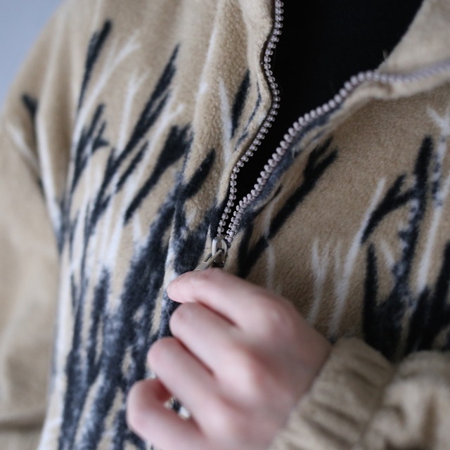 "狼" good animal and tree pattern over silhouette fleece jacket