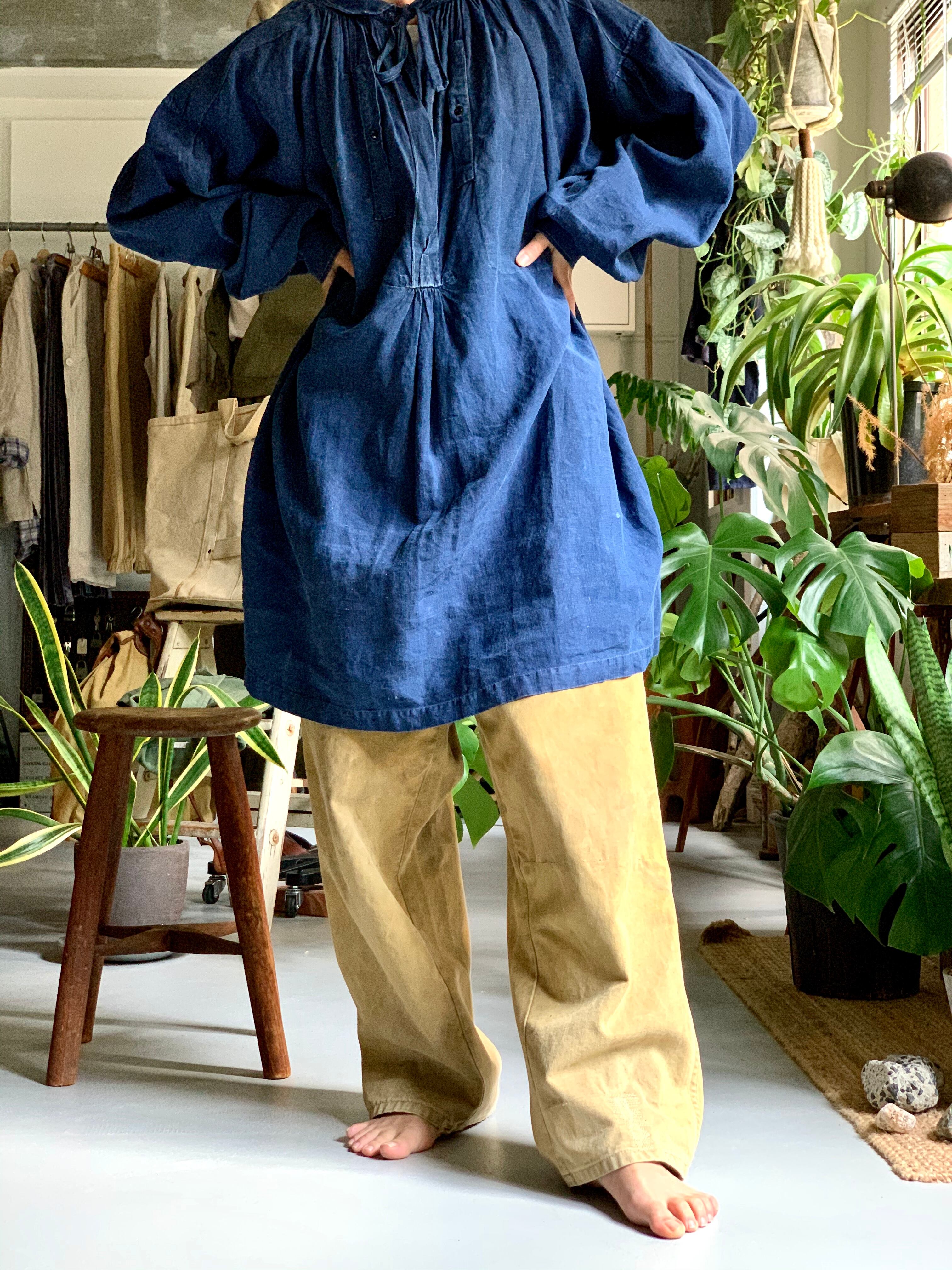 1920's− vintage “French indigo linen smock” | KEY WEB STORE