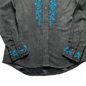 black fake suede embroidery shirt