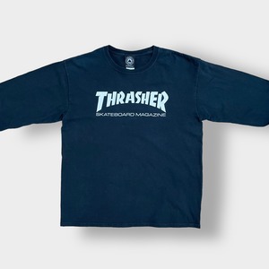 【THRASHER】プリント ロゴ ロンT ロングTシャツ 長袖Tシャツ L スラッシャー スケボー ボード ストリート 黒 US古着