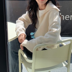 open-collar drop shoulder knit top J00003