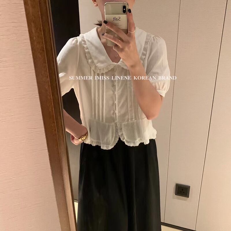 カラーレースショートシャツ サマースタイルスリーブ薄手半袖トップス ハーフスリーブ 夏物 ピュア ビッグFスモールZ韓国94528787118