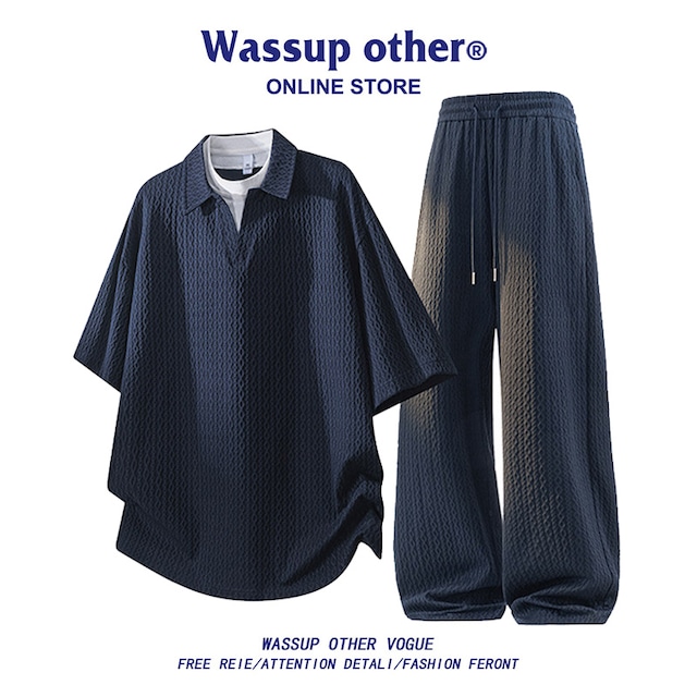【WSシリーズ】★POLOシャツ★ 3color トップス 半袖 ユニセックス 大きいサイズ フェイクレイヤード 黒 青 灰