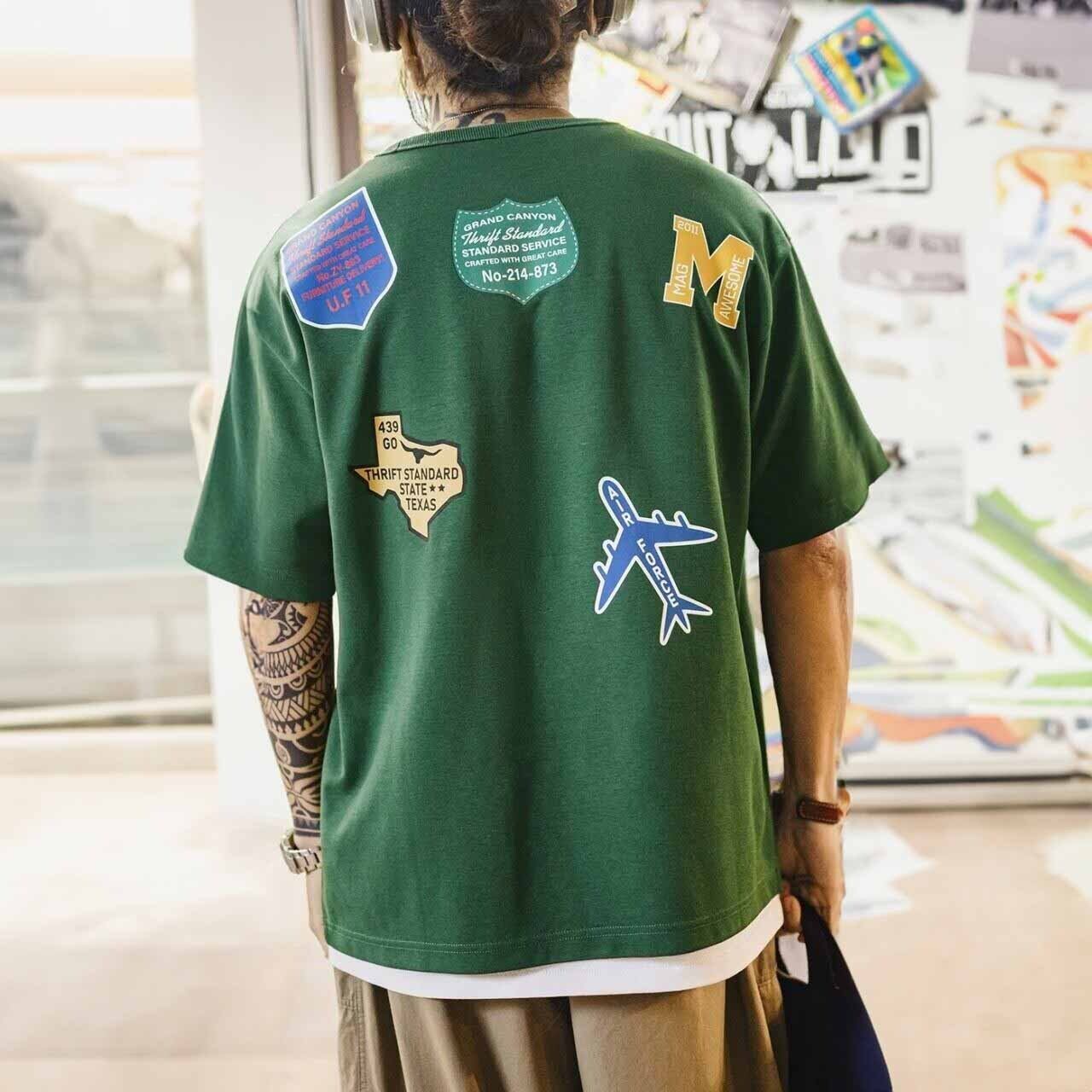 カレッジロゴスタンププリントルーズラインTシャツ 1col   A00203